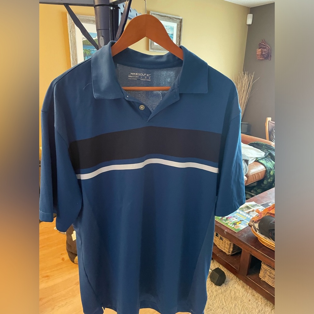 Nike FITDRY Golf shirt , size L, dark blue with black and white stripes